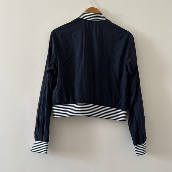 Daily Practice by Anthropologie Racing Stripes Bomber Jacket Navy Blue Size M - Picture 7 of 9